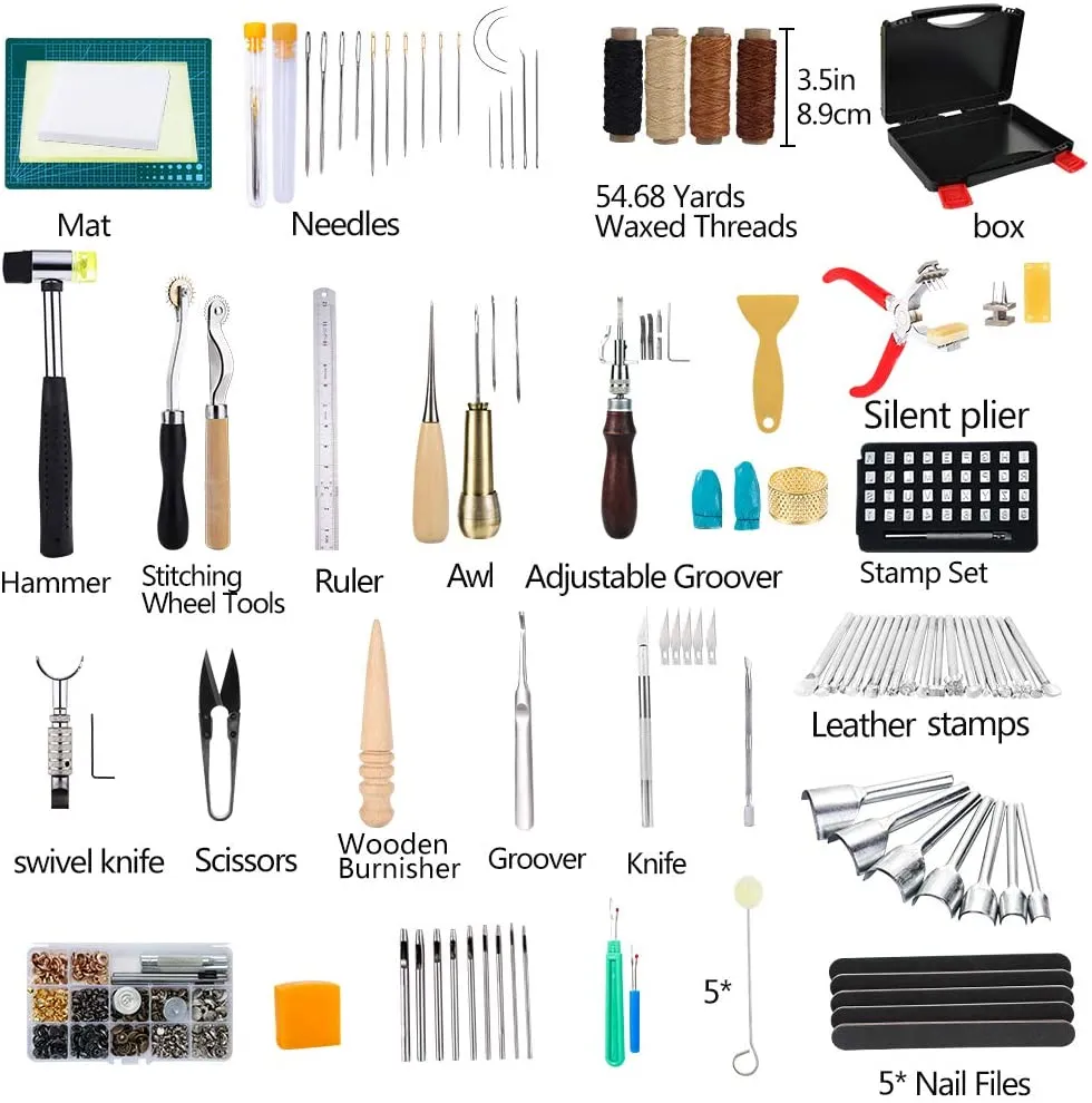 273 Pcs Leather Work Tools and Supplies with Leather Tool Box