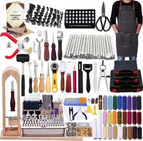 BUTUZE 440Pcs The Most Complete Leather Working Tool Set Punch Cutter Tools, Letter and Number Stamp Set, Stamping Set, Leather Apron
