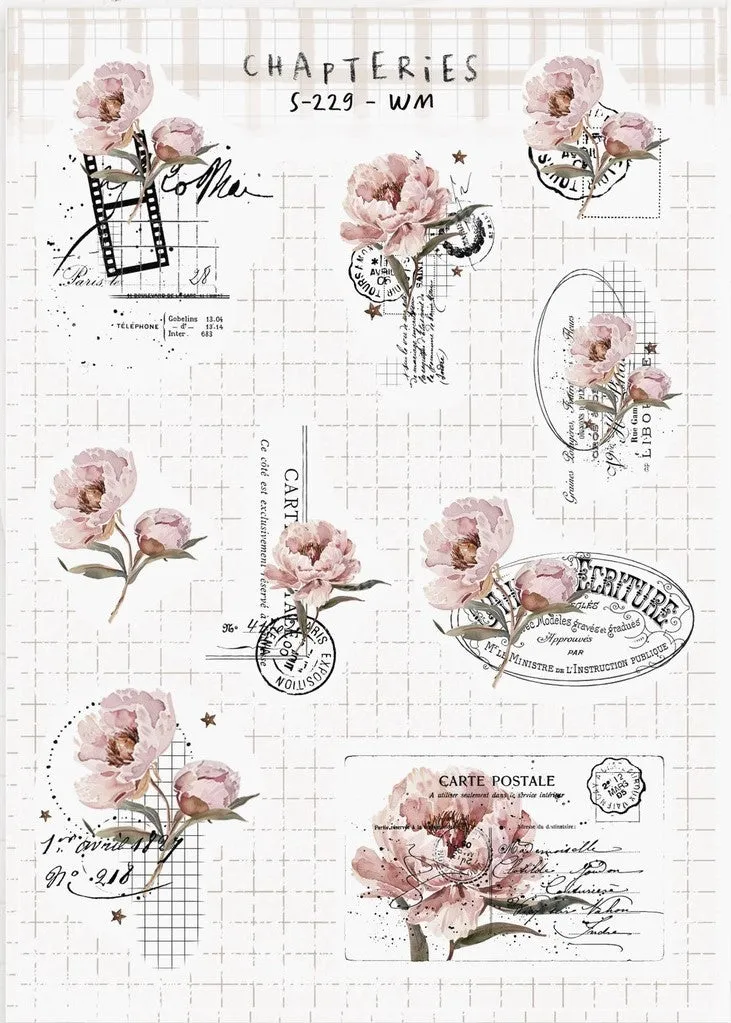 Chapteries - Pink Peony Sticker Sheet Set