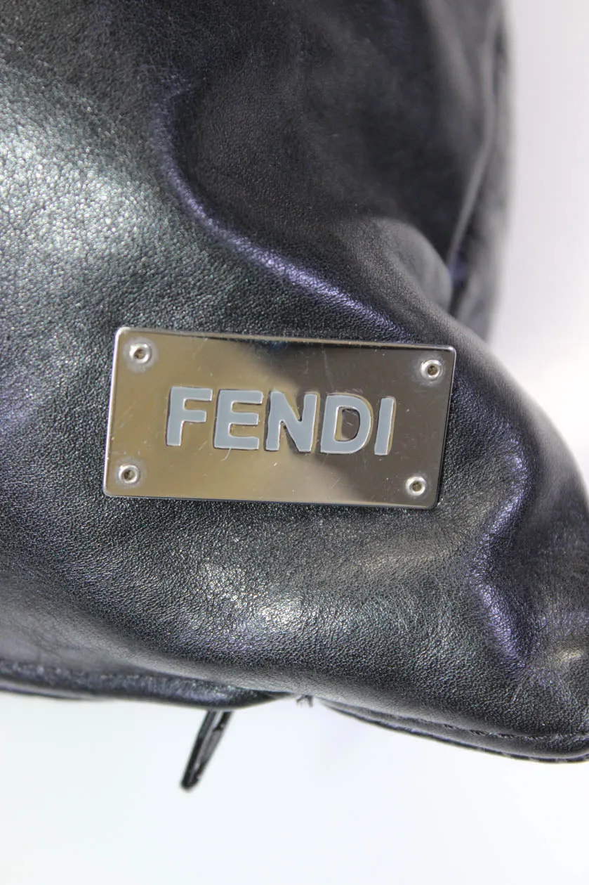 Fendi Black Leather Zucca Printed 18"x18" Square Throw Pillow