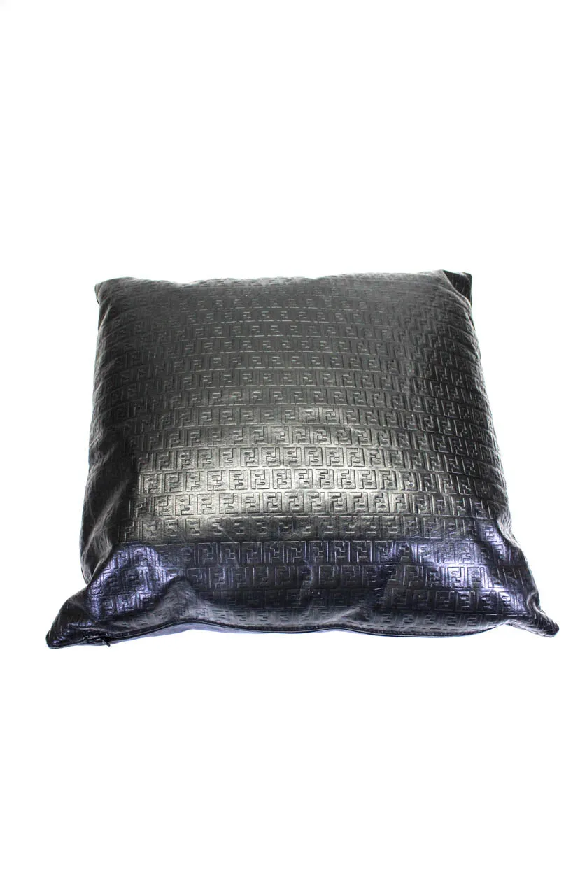 Fendi Black Leather Zucca Printed 18"x18" Square Throw Pillow