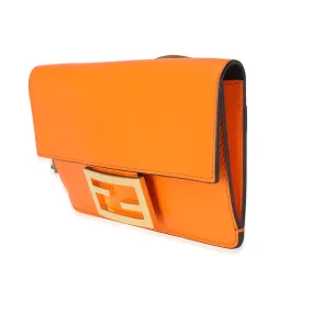 Fendi Orange Calfskin Mini Flat Baguette with Brown 'Strap You' Strap