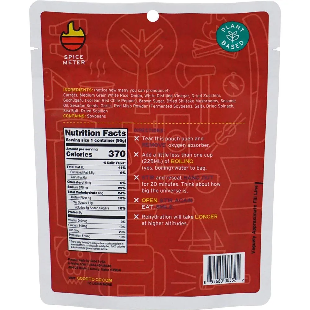 Good to-Go Dehydrated Bibimbap - Single Serving Pouch
