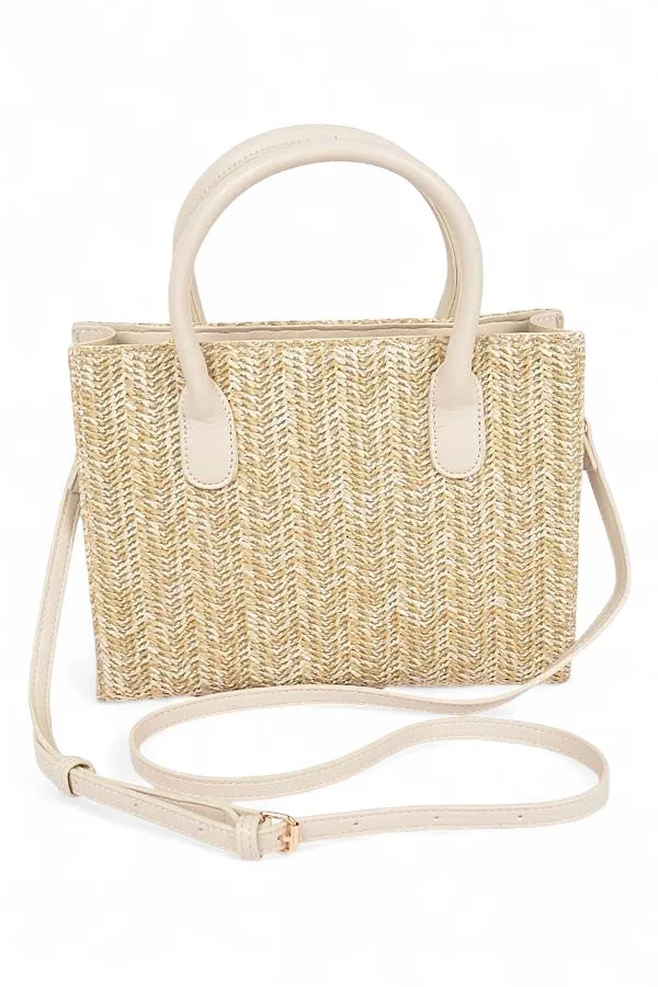 Herringbone Straw Mini Tote Bag