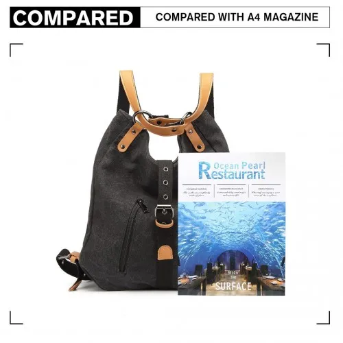 Kono Canvas Hobo Slouch Shoulder Bag and Backpack - Black | Stylish & Versatile for Travel & School