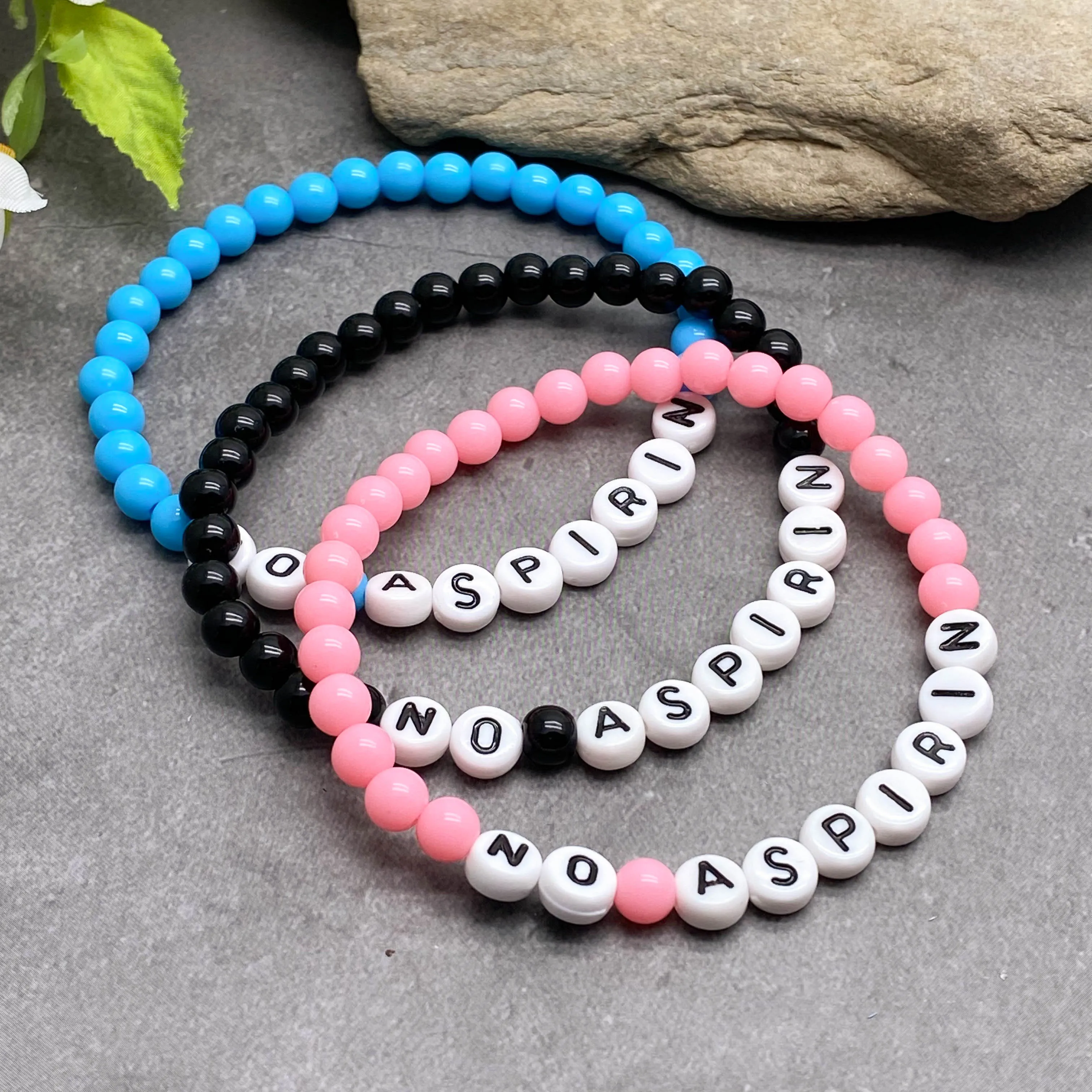 NO ASPIRIN Acrylic Letter Bead Bracelet