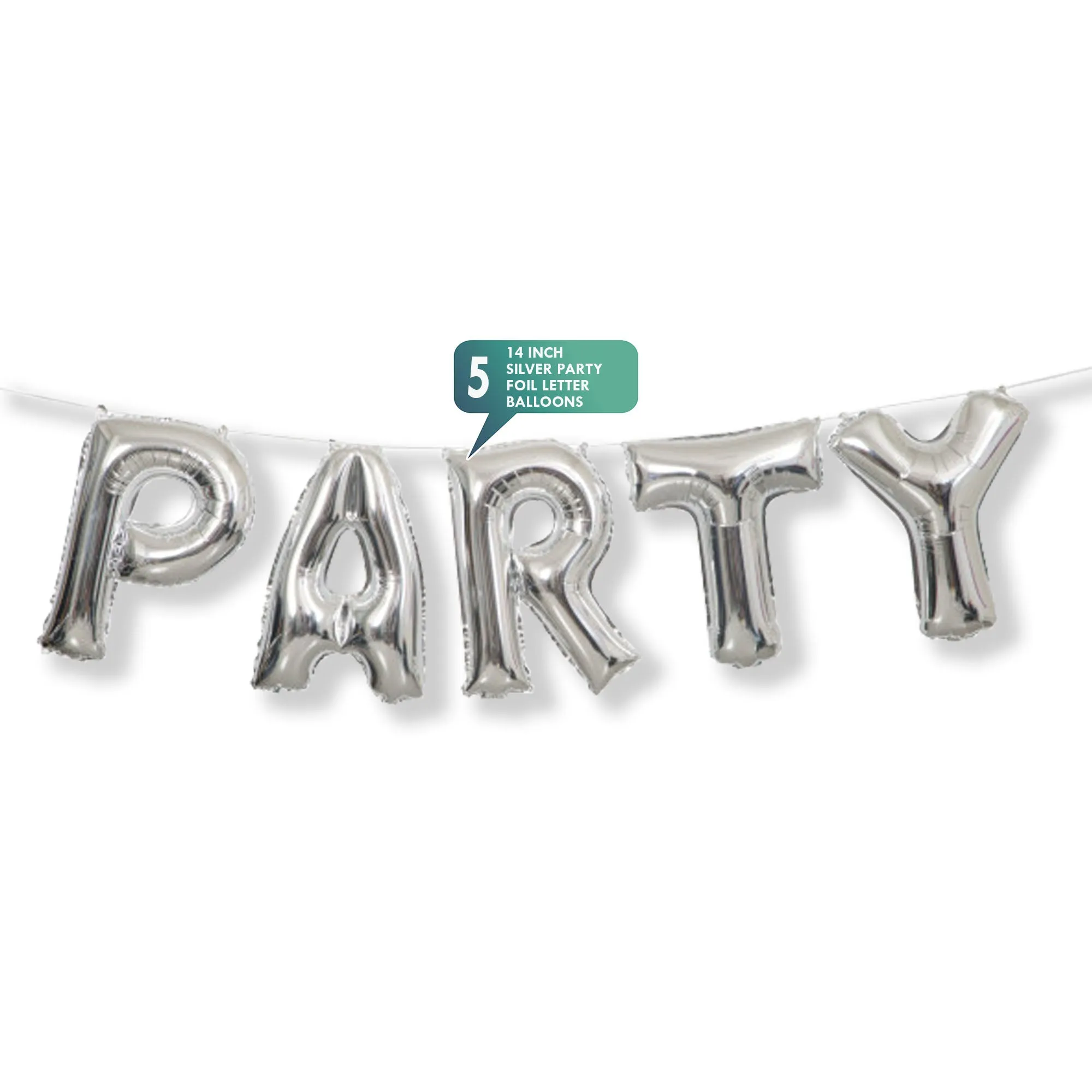 Silver "Party" Foil Balloon Banner Kit For Birthday Parties and Any Party, 14 Inch Letters