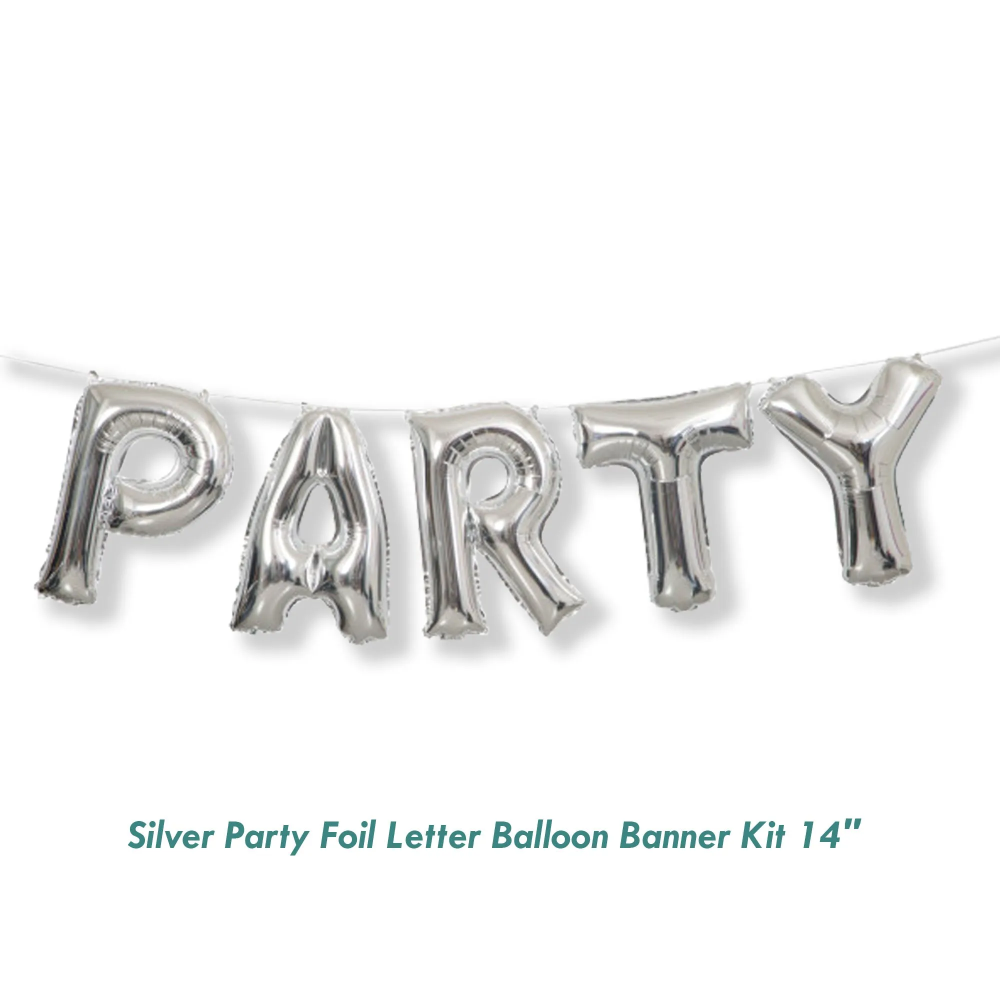 Silver "Party" Foil Balloon Banner Kit For Birthday Parties and Any Party, 14 Inch Letters