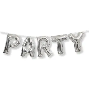 Silver "Party" Foil Balloon Banner Kit For Birthday Parties and Any Party, 14 Inch Letters