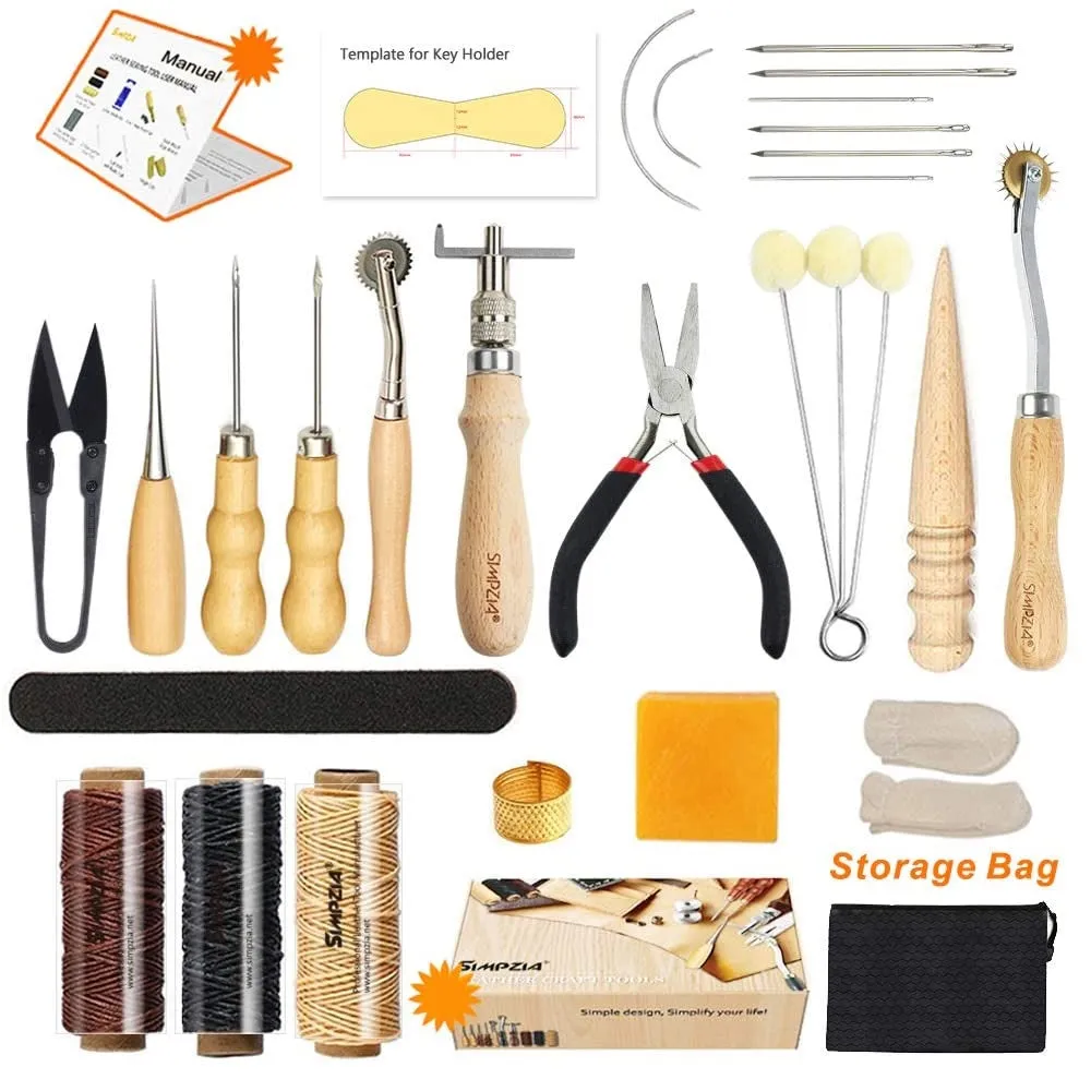 SIMPZIA 17 Pieces Leather Craft Tools for DIY Leather Artwork