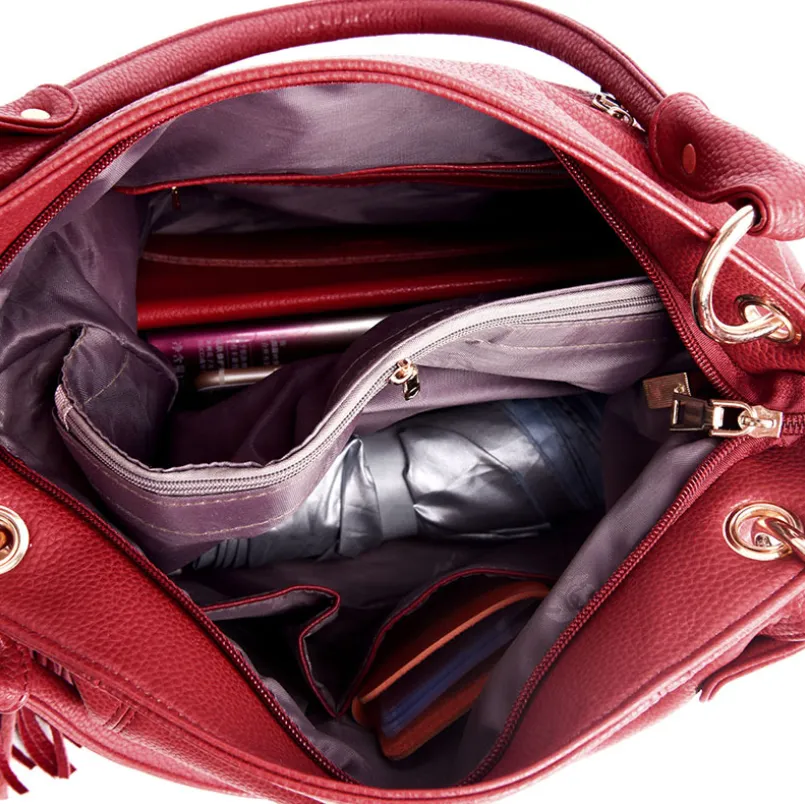 Soft and cute Leather tassel shoulder bag
