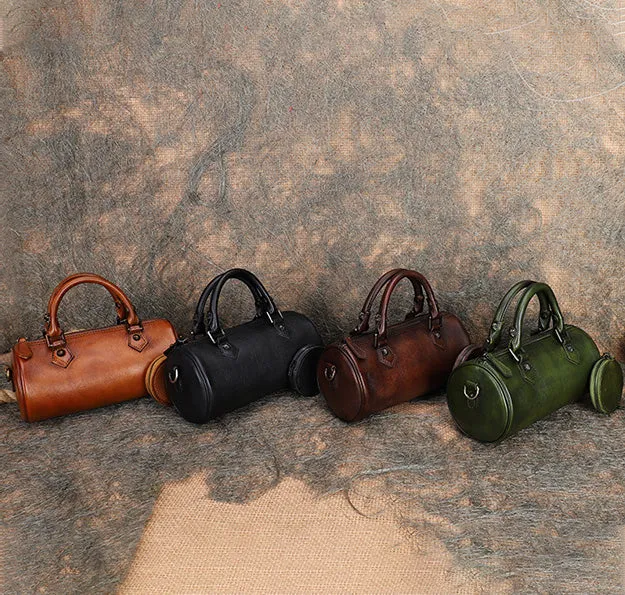 Womens Barrel Purse Genuine Leather Crossbody Bags For Women