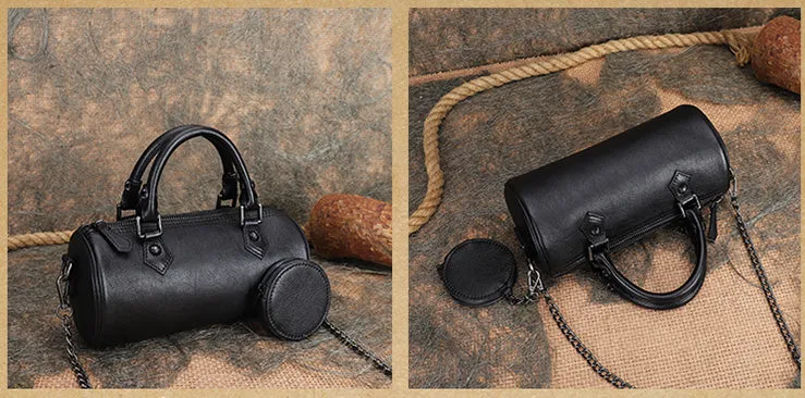Womens Barrel Purse Genuine Leather Crossbody Bags For Women