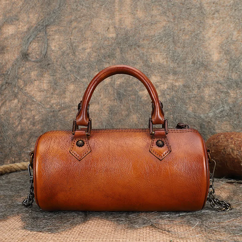 Womens Barrel Purse Genuine Leather Crossbody Bags For Women