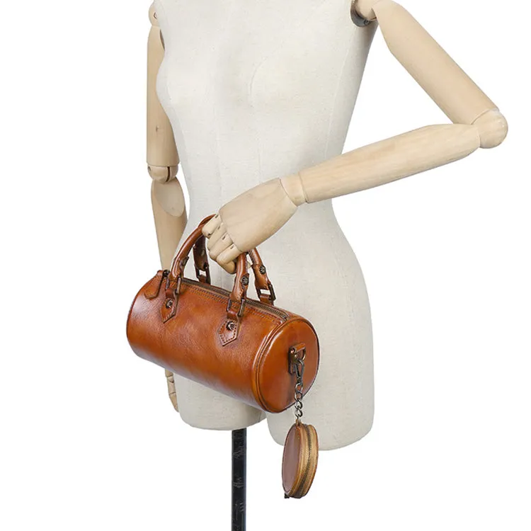 Womens Barrel Purse Genuine Leather Crossbody Bags For Women