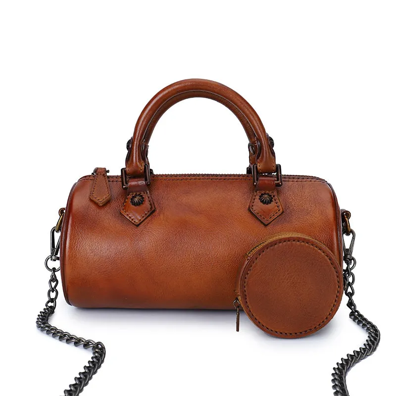 Womens Barrel Purse Genuine Leather Crossbody Bags For Women