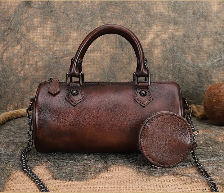 Womens Barrel Purse Genuine Leather Crossbody Bags For Women