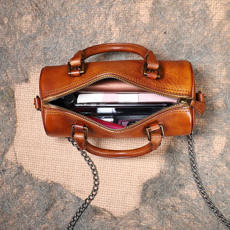 Womens Barrel Purse Genuine Leather Crossbody Bags For Women