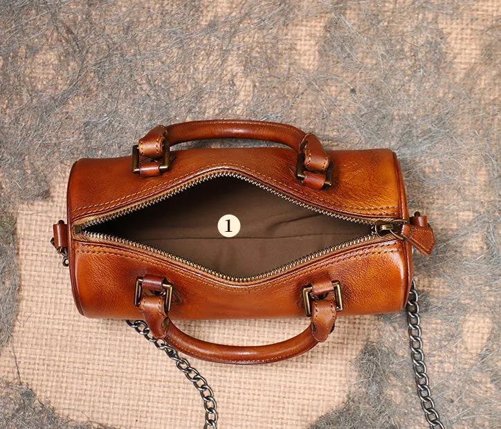 Womens Barrel Purse Genuine Leather Crossbody Bags For Women