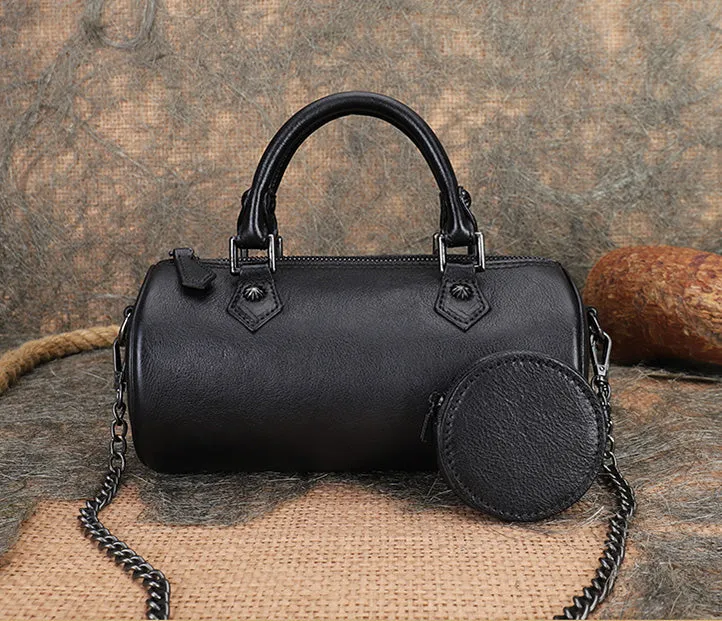 Womens Barrel Purse Genuine Leather Crossbody Bags For Women