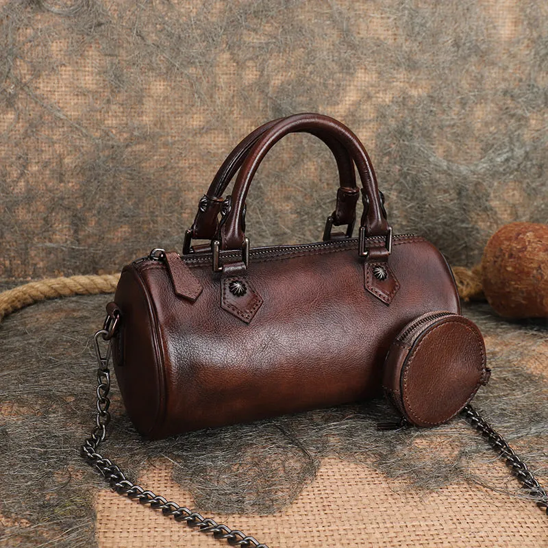 Womens Barrel Purse Genuine Leather Crossbody Bags For Women