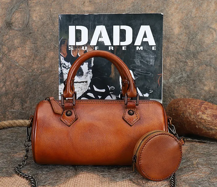 Womens Barrel Purse Genuine Leather Crossbody Bags For Women