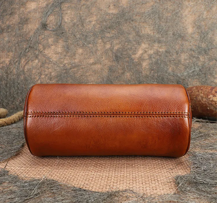 Womens Barrel Purse Genuine Leather Crossbody Bags For Women