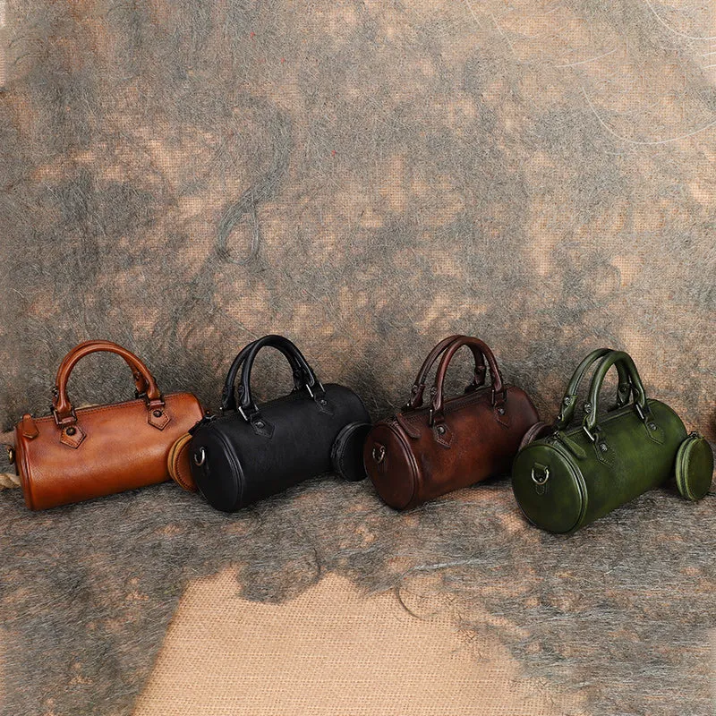 Womens Barrel Purse Genuine Leather Crossbody Bags For Women