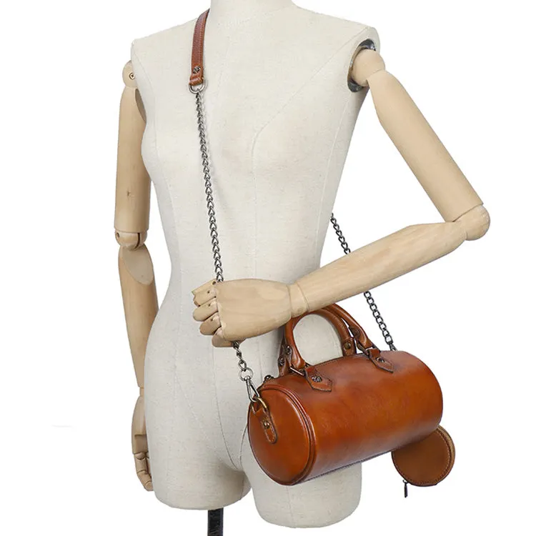 Womens Barrel Purse Genuine Leather Crossbody Bags For Women