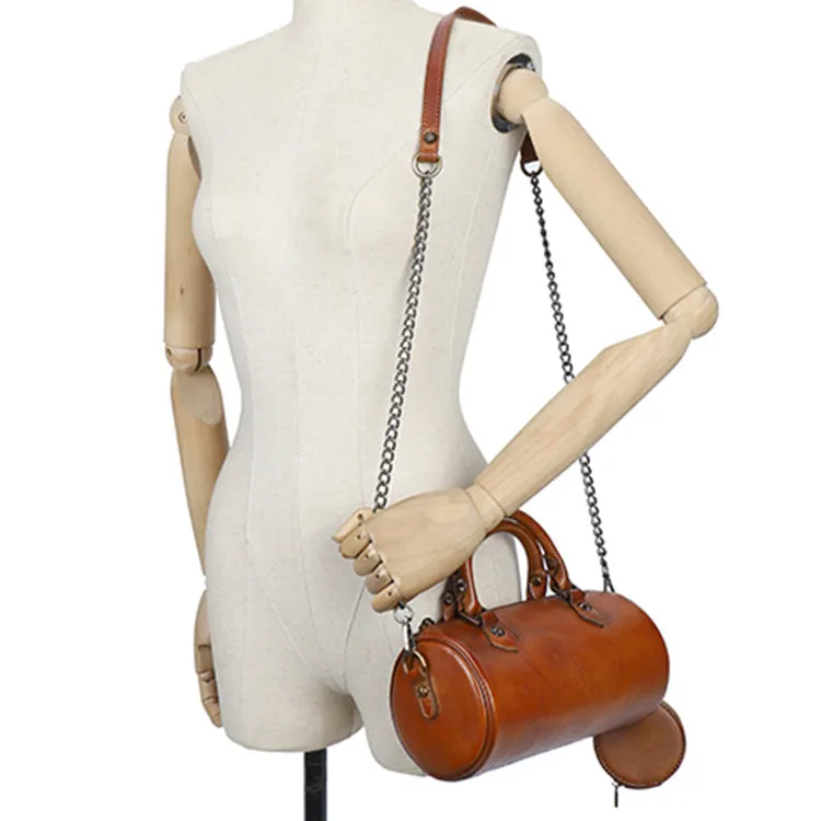 Womens Barrel Purse Genuine Leather Crossbody Bags For Women